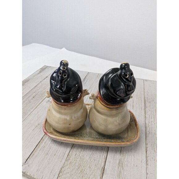 Snowmen Vintage Look Salt and Pepper Shakers with Tray 4 1/2"Tall - Picture 4 of 9